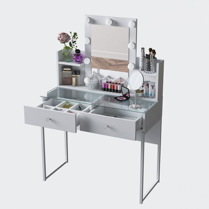 Hanah Home Mesa de Maquillaje con 9 Focos en Blanco